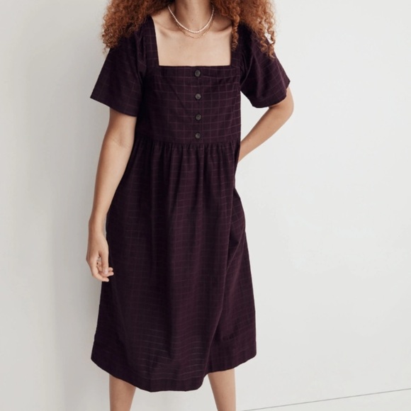 Madewell Dresses & Skirts - Madewell Womens Size Small Corduroy Square-Neck Midi Dress in Windowpane